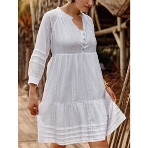 New J Jill Smocked Button Front Dress Peasant Boho Womens 2X Plus Cotton Coastal